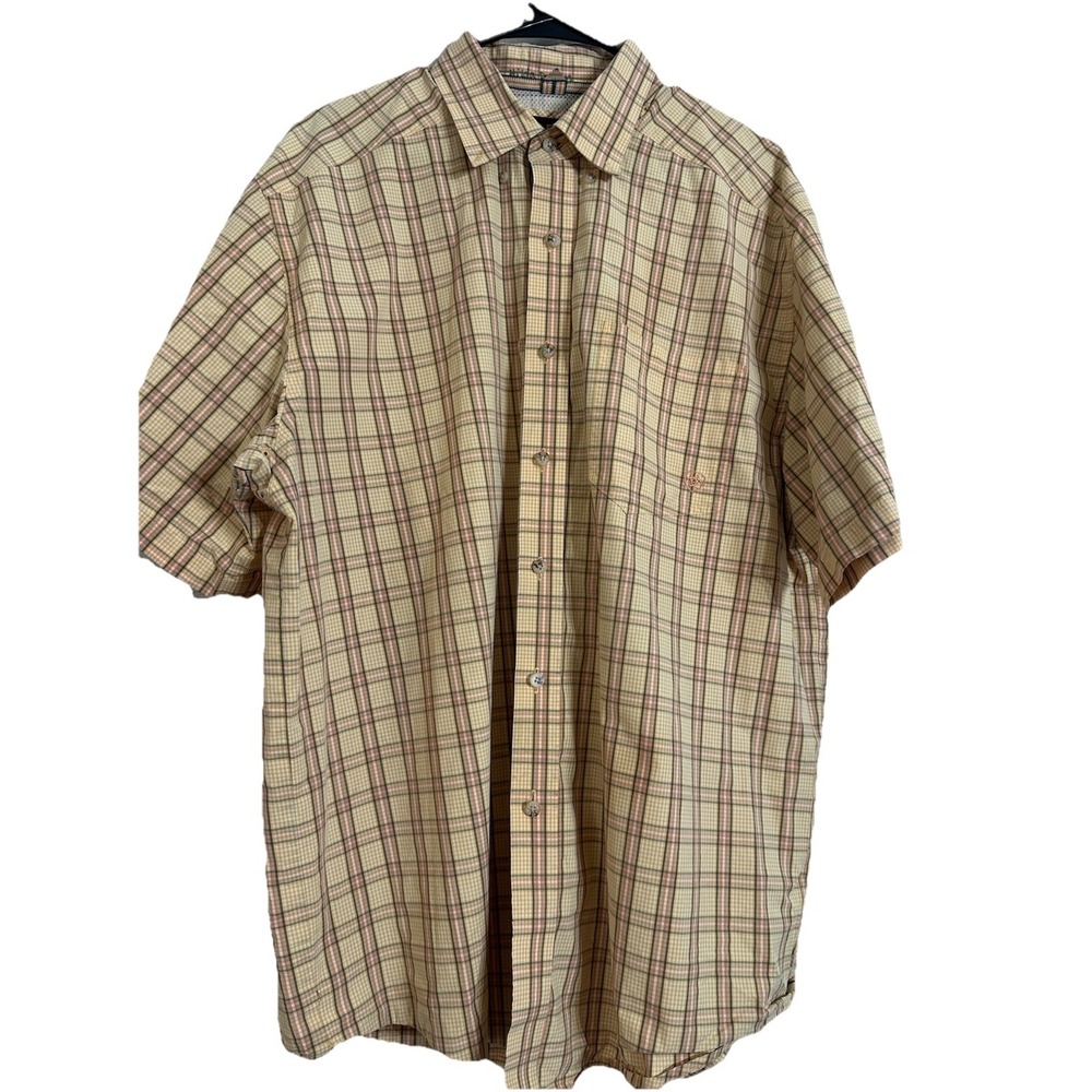 Ariat Mens XL Orange Plaid Pro Series Short Sleeve Western Button Up Shirt